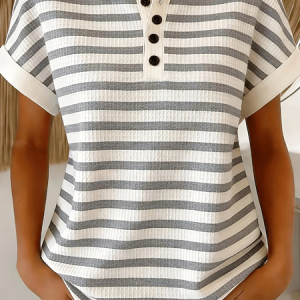 Vintage Striped Crew Neck Short Sleeve T-shirt, T-shirts, color:Off White|size:5XL, catalog Noracora shop