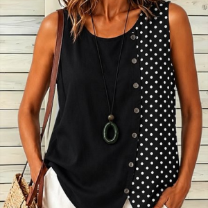 Casual Crew Neck Polka Dots Tank Top, Vest, color:Black|size:5XL, catalog Noracora shop