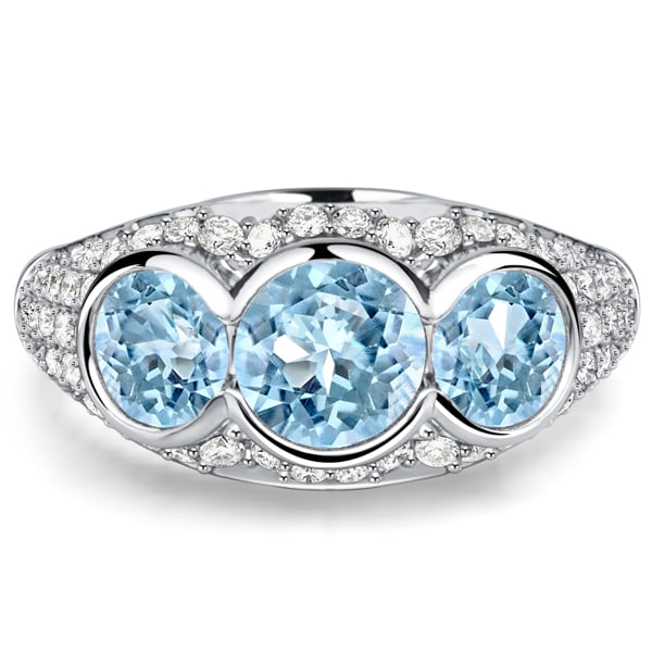 unique engagement rings - Italo Bezel Setting Round Cut Aquamarine Three Stone Engagement Ring For Women, Italo jewelry - Online Catalog