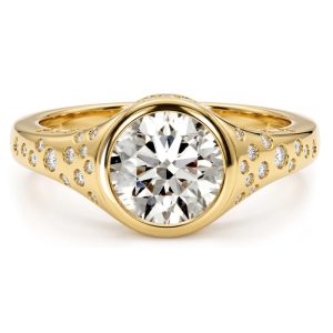 classic engagement rings - Italo Golden Waterfall Bezel Set 2 Carat Round Cut Engagement Ring For Women, Italo jewelry - Online Catalog