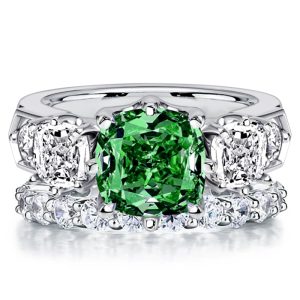 bridal sets - Italo Five Stone Emerald Sapphire Cushion Cut Engagement Ring Sets For Women, Italo jewelry - Online Catalog