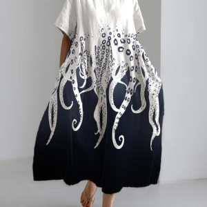 Women Marine Life Spring/Fall Dress V Neck Long Sleeve Shirt Dress A-Line Dress, Dresses, color:White|size:XS, catalog Noracora shop