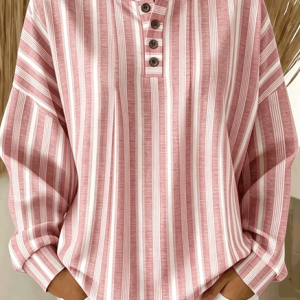 Casual Henley Collar Striped Sweatshirt, Hoodies & Sweatshirts, color:Pink|size:5XL, catalog Noracora shop