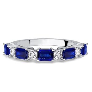 classic band - Italo Emerald & Round Blue & White Sapphire Half Eternity Band For Women, Italo jewelry - Online Catalog