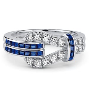 anniversary band - Italo Infinity Ring Emerald Cut Blue & White Sapphire Wedding Band For Women, Italo jewelry - Online Catalog