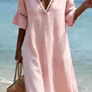 Women Plain Summer Dress V Neck Half Sleeve H-Line Dress, Dresses, color:Pink|size:XXL, catalog Noracora shop