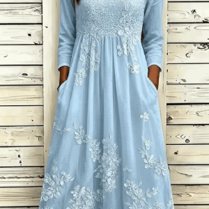 Women Floral Summer Dress Crew Neck Half Sleeve A-Line Dress, Dresses, color:Blue|size:4XL, catalog Noracora shop