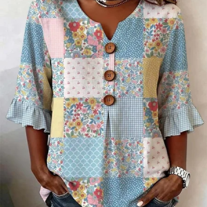 Half Sleeve Geometric Lightweight Loose Shirt For Women, Blouses, color:As Picture|size:4XL, catalog Noracora shop