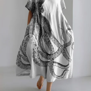 Women Marine Life Spring/Fall Dress V Neck Long Sleeve Shirt Dress A-Line Dress, Dresses, color:Light Gray|size:4XL, catalog Noracora shop