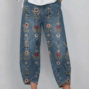 Women Geometric Capris Pants Vintage Summer Trousers, Pants, color:Denim Blue|size:5XL, catalog Noracora shop