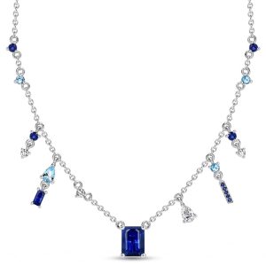 necklaces - Italo Emerald Cut Blue Sapphire Pendant Necklace For Women Bosphorus Vintage Necklace, Italo jewelry - Online Catalog