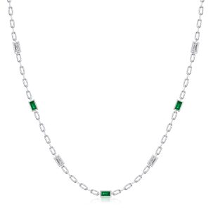 necklaces - Italo Baguette Cut Emerald & White Sapphire Bezel Set Tennis Necklace, Italo jewelry - Online Catalog