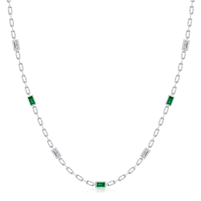 necklaces - Italo Baguette Cut Emerald & White Sapphire Bezel Set Tennis Necklace, Italo jewelry - Online Catalog