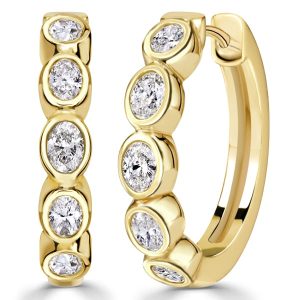 earrings - Italo Golden Bezel Setting Oval Cut Hoop Earrings For Women, Italo jewelry - Online Catalog