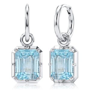 earrings - Italo Single Stone Emerald Cut Aquamarine Earrings For Women, Italo jewelry - Online Catalog