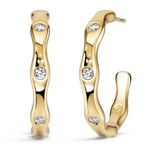 earrings - Italo Wave Flush Setting Round Cut Hoop Earrings For Women, Italo jewelry - Online Catalog