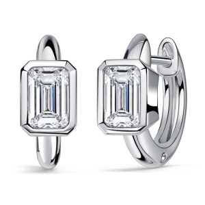 earrings - Italo Bezel Setting Single Stone Emerald Cut Hoop Earrings For Women, Italo jewelry - Online Catalog