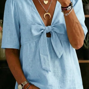 Short Sleeve Plain Regular Loose Shirt For Women, Blouses, color:Sky Blue|size:XXL, catalog Noracora shop