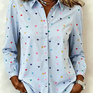 Shirt Collar Long Sleeve Striped Regular Loose Shirt For Women, Shirts, color:Blue|size:5XL, catalog Noracora shop