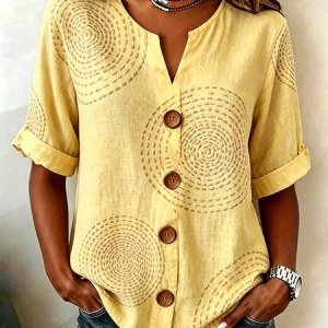 Stand Collar Long Sleeve Geometric Regular Loose Shirt For Women, Blouses, color:Yellow|size:5XL, catalog Noracora shop