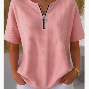 Hoodie Short Sleeve Plain Regular Loose Blouse For Women, T-shirts, color:Pink|size:XXL, catalog Noracora shop