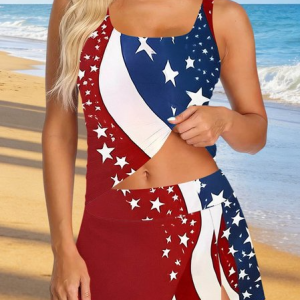 Indenpendence Day 3D Printing America Flag  Casual  3pcs Tankini With Cover Up Sets, Swimwear, color:Color3|size:XXL, catalog Noracora shop