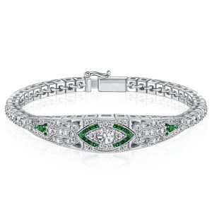 bracelets - Italo Art Deco Emerald Sapphire Tennis Bracelet In Sterling Silver, Italo jewelry - Online Catalog