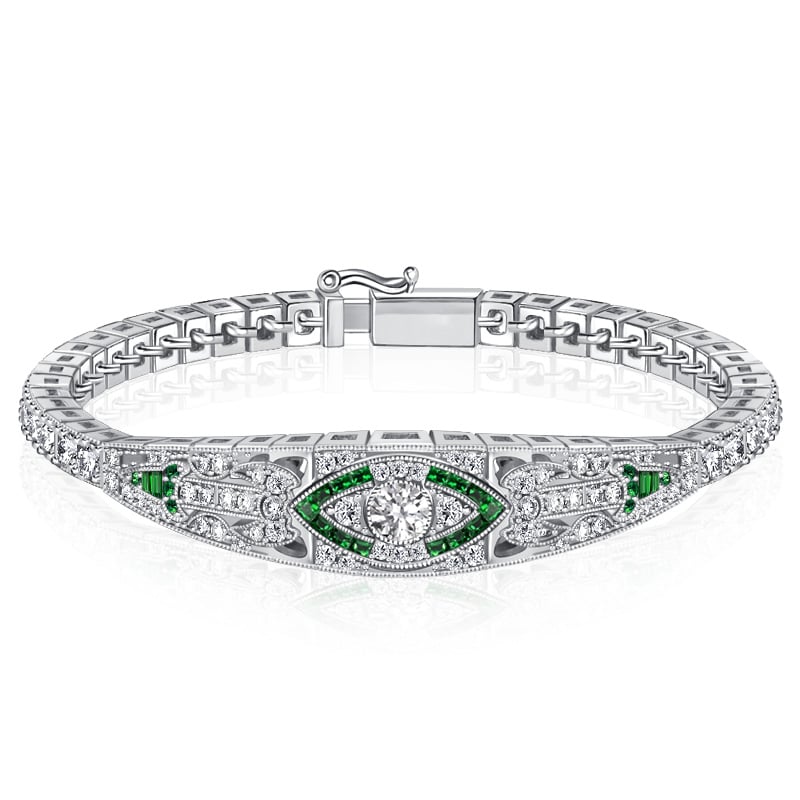 bracelets - Italo Art Deco Emerald Sapphire Tennis Bracelet In Sterling Silver, Italo jewelry - Online Catalog