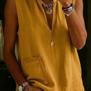 V Neck Sleeveless Plain Regular Loose Blouse For Women, Tanks & Camis, color:Yellow|size:XXL, catalog Noracora shop