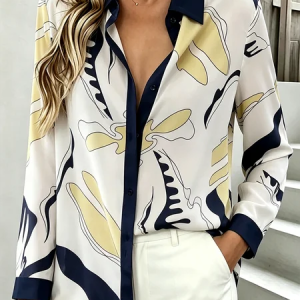 Shirt Collar Long Sleeve Geometric Regular Loose Shirt For Women, Shirts, color:As Picture|size:5XL, catalog Noracora shop