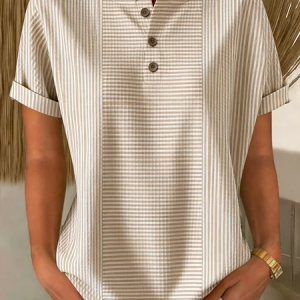 Vintage Striped Short Sleeve T-shirt, T-shirts, color:Camel|size:5XL, catalog Noracora shop