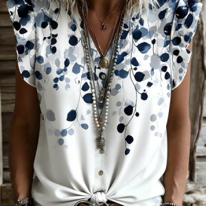 Vintage Ditsy Floral Cap Sleeve T-shirt, T-shirts, color:White|size:5XL, catalog Noracora shop