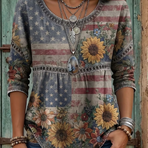 Crew Neck Half Sleeve Floral Printing Regular Micro-Elasticity Loose Blouse For Women, Blouses, color:As Picture|size:4XL, catalog Noracora shop
