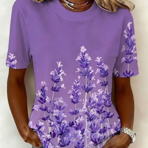 Casual Floral Crew Neck Short Sleeve T-shirt, T-shirts, color:As Picture|size:5XL, catalog Noracora shop
