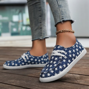 Independence Day Casual America Flag Lace-Up Flat Heel Shallow Shoes, Flats/Loafers, color:Blue|size:44, catalog Noracora shop