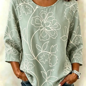 Crew Neck Half Sleeve 3D Printing Lightweight Loose Blouse For Women, Blouses, color:Green|size:5XL, catalog Noracora shop