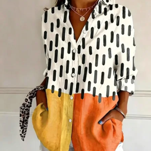 Shawl Collar Three Quarter Sleeve Polka Dots Regular Loose Shirt For Women, Shirts, color:As Picture|size:4XL, catalog Noracora shop