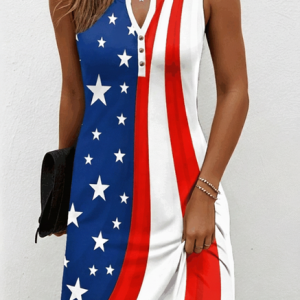 Women America Flag Summer Dress V Neck Sleeveless Tank A-Line Dress, Dresses, color:Color3|size:5XL, catalog Noracora shop