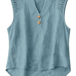 V Neck Sleeveless Plain Lace Regular Loose Blouse For Women, Tanks & Camis, color:Blue|size:XXL, catalog Noracora shop