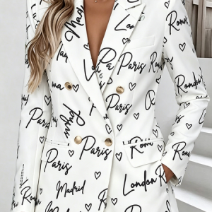 Women Geometric Spring/Fall Outerwear Elegant Long Sleeve Regular Blazer, Blazers, color:White|size:3XL, catalog Noracora shop