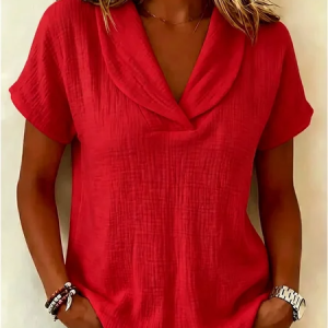Short Sleeve Plain Lightweight Micro-Elasticity Loose Shirt For Women, T-shirts, color:Red|size:3XL, catalog Noracora shop