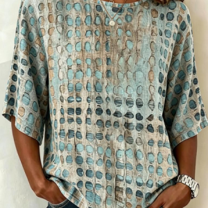 Crew Neck Half Sleeve Geometric Printing Regular Micro-Elasticity Loose Blouse For Women, Blouses, color:Green|size:5XL, catalog Noracora shop