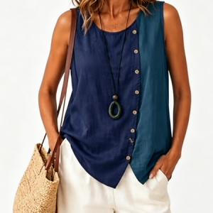 Casual Crew Neck Plain Tank Top, Vest, color:Blue|size:5XL, catalog Noracora shop