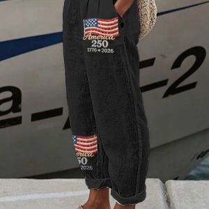 Women Independence Day (Flag) Long Pants Casual Spring/Fall Trousers, Pants, color:Black|size:5XL, catalog Noracora shop