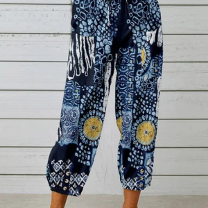 Women Floral Ankle Pants Pants Casual Spring/Fall Trousers, Pants, color:Deep Blue|size:3XL, catalog Noracora shop
