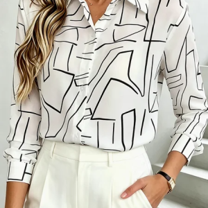 Shirt Collar Long Sleeve Striped Regular Loose Shirt For Women, Shirts, color:White|size:5XL, catalog Noracora shop