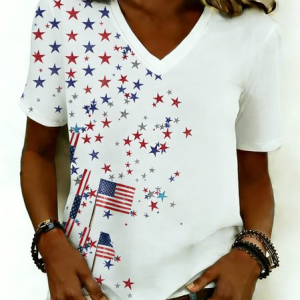 Independence Day Casual Star V Neck Short Sleeve T-shirt, T-shirts, color:As Picture|size:4XL, catalog Noracora shop