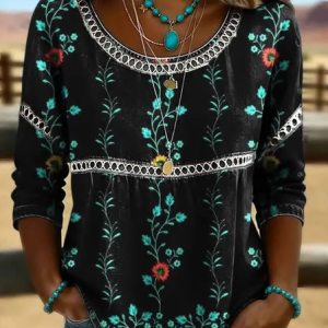 Crew Neck Half Sleeve Floral Printing Regular Micro-Elasticity Loose Blouse For Women, Blouses, color:Black|size:4XL, catalog Noracora shop