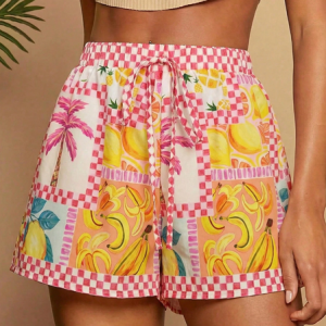 Casual Floral Mid Waist Straight Pants Shorts, Shorts, color:As Picture|size:XXL, catalog Noracora shop