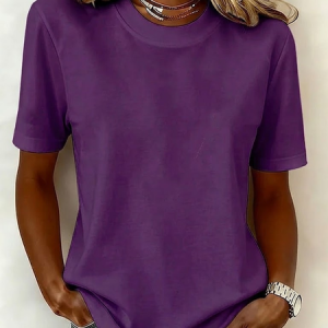 Casual Plain Crew Neck Short Sleeve T-shirt, T-shirts, color:Purple|size:XXL, catalog Noracora shop